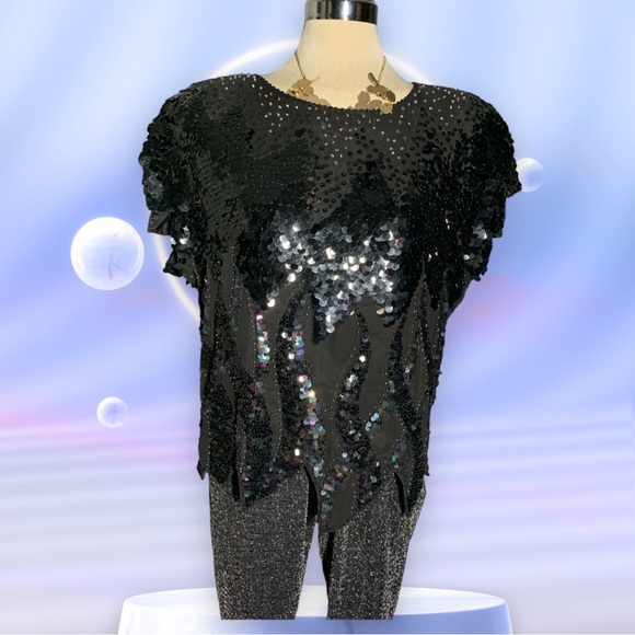 ADINA FASHIONS Gorgeous Elegant Black Embedded Sequins and Beads Top Size M - Picture 1 of 15
